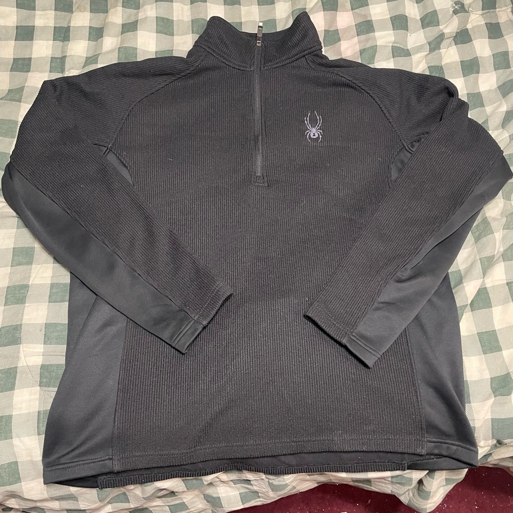 Spyder Black Ribbed Quarter-Zip Jacket with Contrast Logo